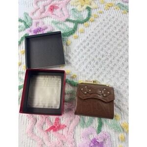 Princess Gardner Steerhide French Purse Wallet Coin Clutch Brown Gold Trim